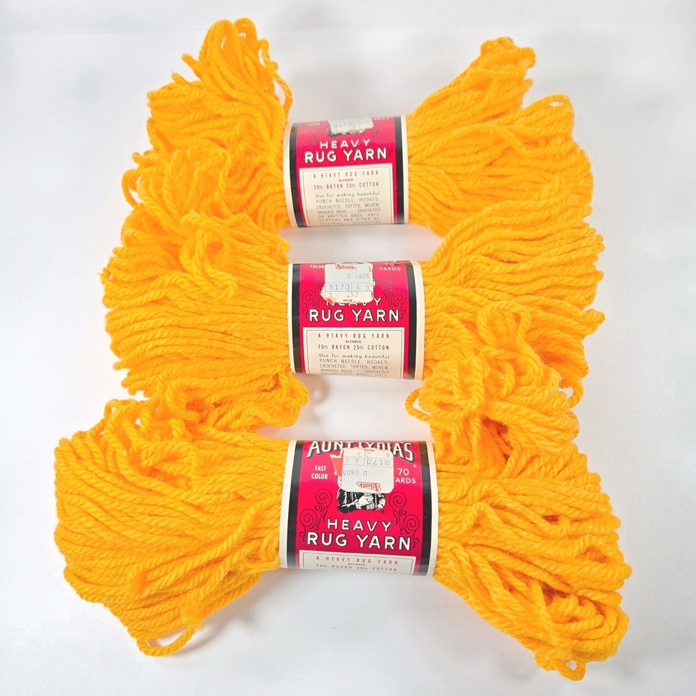 3 American Thread Aunt Lydias Heavy Rug Yarn 226 Orange Rayon Cotton 70 Yds Each